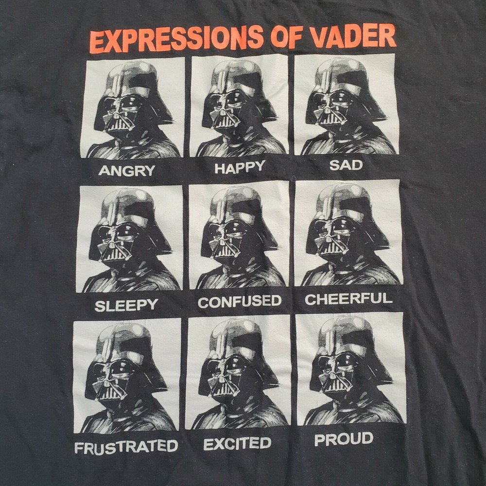 Star Wars Expressions of Vader Graphic T-Shirt Mens Large Black Cotton Tee
